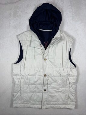 $3,000 Luciano Barbera Large White Quilted Vest Lined with Navy Hood Recent